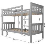 Strong Wooden Double Bunk Bed with Storage - Grey