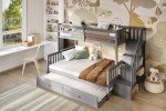 Grey Triple Bunk Bed with Trundle & Stairs