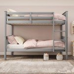 Strong Wooden Double Bunk Bed with Storage - Grey