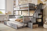 Grey Triple Bunk Bed with Trundle & Stairs
