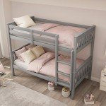 Strong Wooden Double Bunk Bed with Storage - Grey