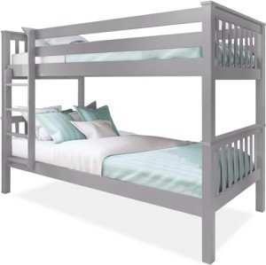 Grey Wooden Twin Over Twin Bunk Bed