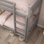 Strong Wooden Double Bunk Bed with Storage - Grey