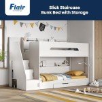 Stylish White Double Bunk Bed with Storage