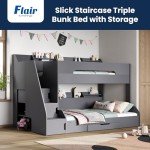 Stylish Grey Double Bunk Bed with Storage