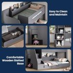 Stylish Grey Double Bunk Bed with Storage