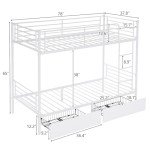 BOSTEU Twin Over Twin Bunk Bed with Drawers