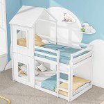 Merax Kids Wooden Bunk Bed with Canopy, White