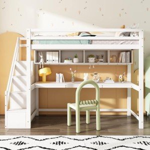 Kids' Wood House Bunk Bed with Desk & Storage