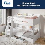 Kids' Double Wooden Bunk Bed with Shelves and Drawer