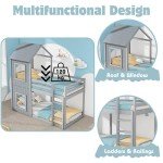 Grey Kids' Bunk Bed with Canopy and Ladder