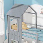 Grey Kids' Bunk Bed with Canopy and Ladder