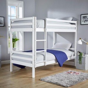 Kids Bunk Bed with Ladder, Solid Pine Frame