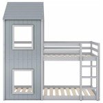 Grey Kids' Bunk Bed with Canopy and Ladder