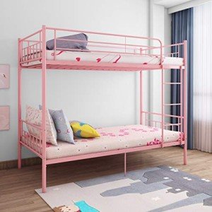 Modern Twin Over Twin Metal Bunk Bed (Pink)