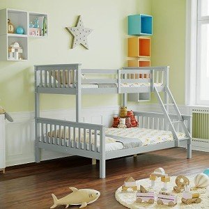Grey Solid Pine Triple Bunk Bed For Kids