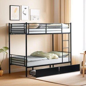 Bonnlo Metal Twin Bunk Bed with Ladder and Drawer