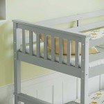 Grey Solid Pine Triple Bunk Bed for Kids