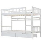 Wooden Bunk Bed with Storage Drawer and Shelf