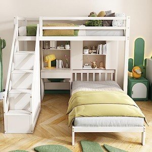 Loft Bed with Desk, Shelves, and Storage