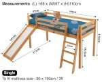 Kids' Solid Pine Mid Sleeper Bunk Bed with Slide