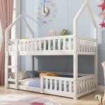 White Twin Bunk Bed with Ladder and Castle Design