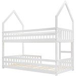 White Twin Bunk Bed with Ladder and Castle Design