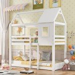 White Wooden Bunk Bed for Kids and Teens