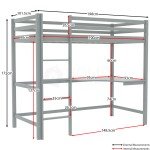 Grey Pine Loft Bunk Bed with Desk for Kids