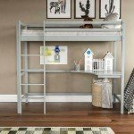 Grey Pine Loft Bunk Bed with Desk for Kids