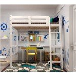 Solid Pine Wood Loft Bed with Desk