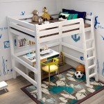 Solid Pine Wood Loft Bed with Desk