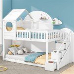 Solid Pine Kids Cabin Bunk Bed with Storage