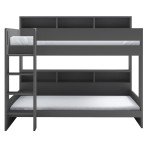 Kids Bunk Bed with Stairs and Storage Shelf
