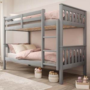 Strong Wooden Double Bunk Bed With Storage Grey