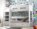 White Wooden Bunk Bed with Storage for Kids