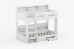 White Wooden Bunk Bed with Storage for Kids