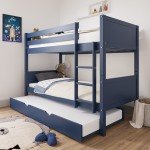 Navy Blue Wooden Detachable Bunk Bed with Trundle