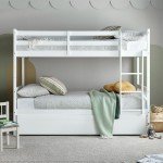 White Wooden Single Bunk Bed Frame with Trundle