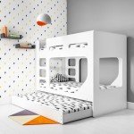 White Wooden Kids Bunk Bed with Trundle