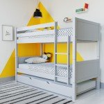 Light Grey Wooden Single Bunk Bed with Trundle