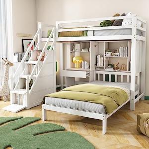 Wooden House Bunk Bed with Desk and Storage
