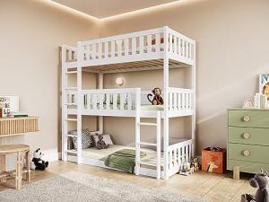 Triple Sturdy Bunk Beds for Kids - White