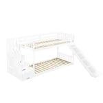 Kids' Bunk Bed with Stairs and Slide - White