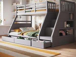 Triple Bunk Bed with Storage for Kids - Grey