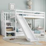 Kids Bunk Bed Frame with Slide and Steps