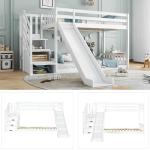Kids Bunk Bed Frame with Slide and Steps