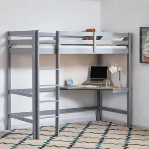 Grey Pine Loft Bunk Bed with Desk for Kids