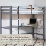 Grey Pine Loft Bunk Bed with Desk for Kids