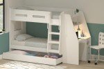 White Bunk Bed with Desk and Trundle